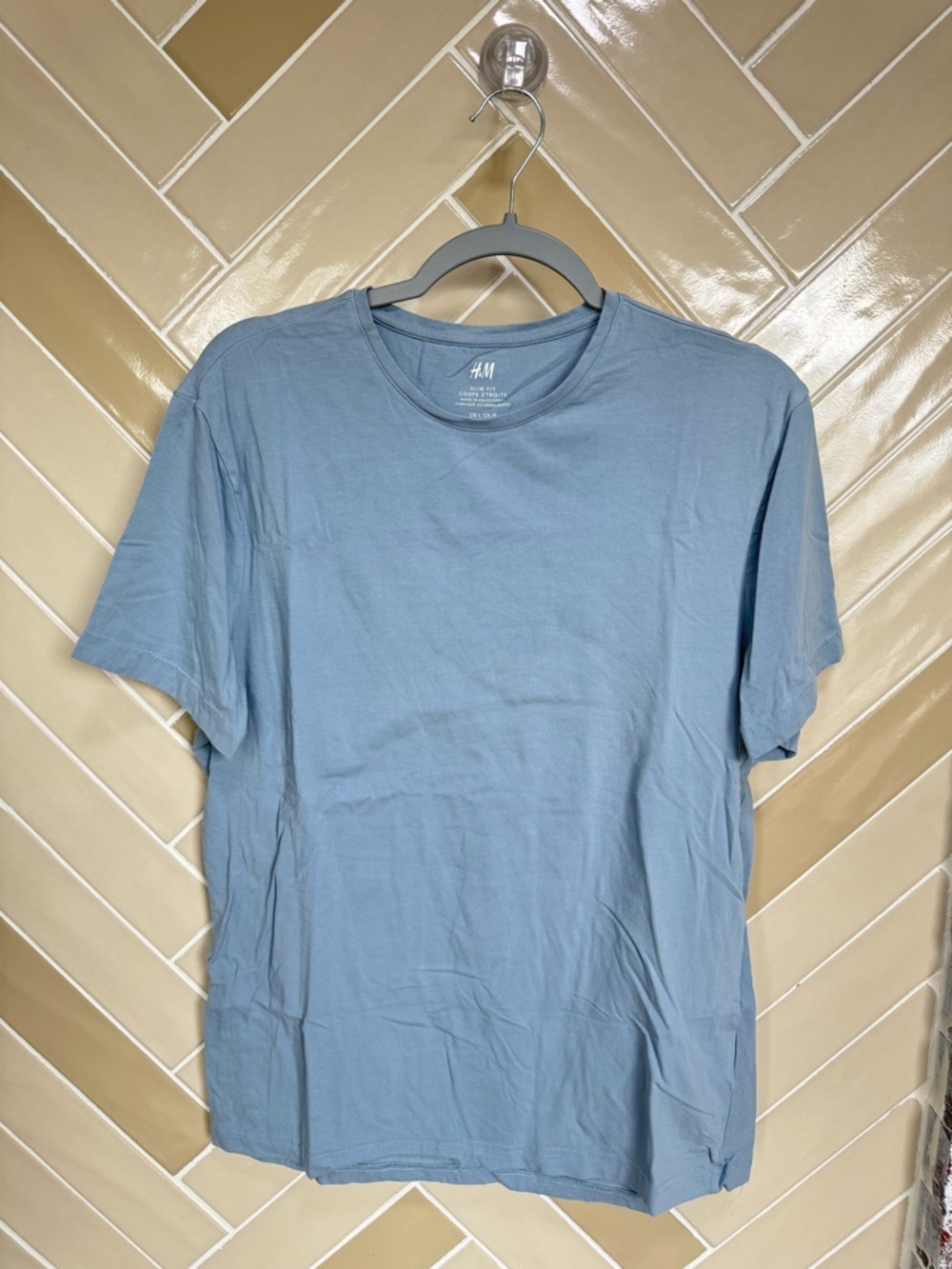 H&M Men's Pale Blue Crew Neck T-Shirt
